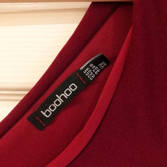 Boohoo Dark Red Ruffle Long Sleeved Bodysuit - Picture 5 of 7